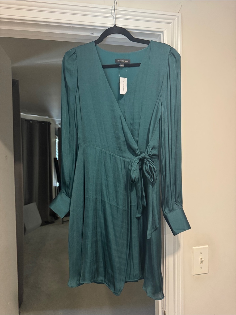 Banana Republic Teal Long-Sleeve Wrap Dress with Side Tie
